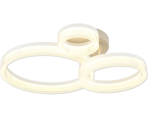 Modern LED-taklampa med tre sammanflätade ljusringar i olika storlekar.