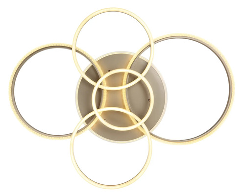 Modern LED-taklampa med överlappande ljusringar på en rund metallbas.