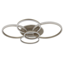 Modern LED-taklampa med flera överlappande ringar och kristalleffekt.