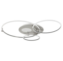 Modern LED-taklampa med tre sammanflätade cirkulära ljuselement och en rund metallbas.