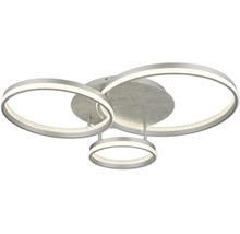Modern LED taklampa med tre ljusringar i olika storlekar och rund bas i marmorlook.