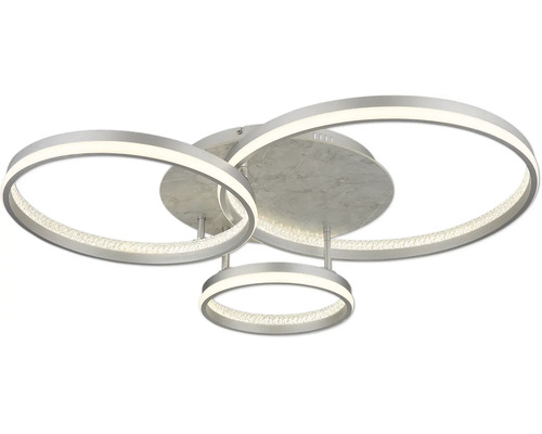 Modern LED taklampa med tre ljusringar i olika storlekar och rund bas i marmorlook.