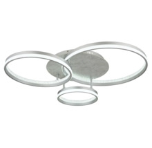 LED-taklampa med tre ringformade element i olika storlekar och ett centralt fäste med marmorlook.