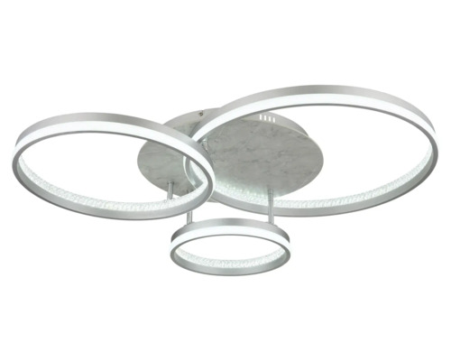 LED-taklampa med tre ringformade element i olika storlekar och ett centralt fäste med marmorlook.