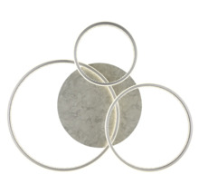 Modern LED-taklampa eller vägglampa med tre sammankopplade ringar och en central skiva i marmorlook.