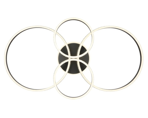 Modern LED-taklampa med fyra sammanflätade cirkulära element och en rund bas.
