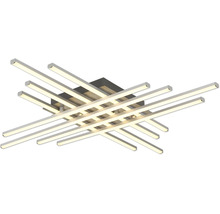 LED-taklampa med flera korsade stavar och en kvadratisk metallbas.