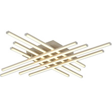 Modern LED-taklampa med flera överlappande ljusstavar i ett rutmönster.