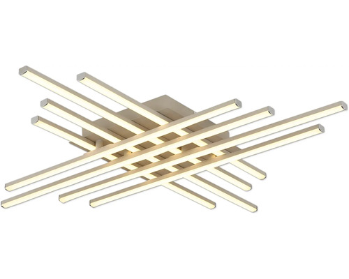Modern LED-taklampa med flera överlappande ljusstavar i ett rutmönster.