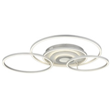 Modern LED-taklampa med tre överlappande ringar och strukturerad rund bas.