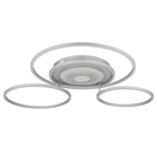 Modern LED-taklampa med tre metallringar.