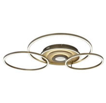Modern LED-taklampa i metall med tre ringar och centralt ljuselement.