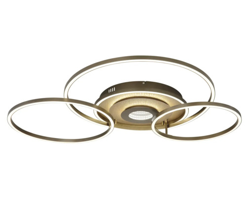 Modern LED-taklampa i metall med tre ringar och centralt ljuselement.