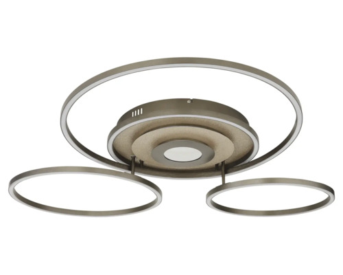 Taklampa med tre ringar i olika storlekar av metall i titanlook.