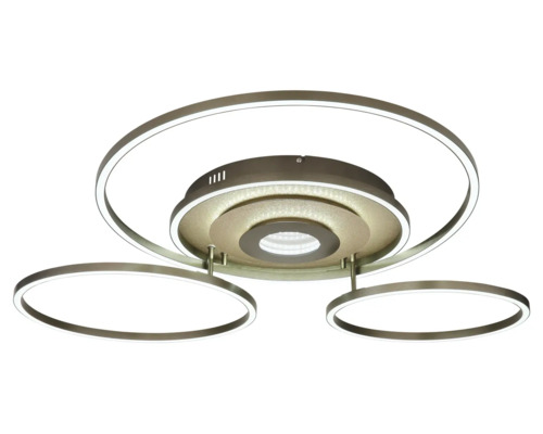 Modern LED-taklampa med tre ringar i olika storlekar och ett centralt belysningselement.