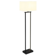 Svart golvlampa i metall med rektangulär skärm och LED-list.