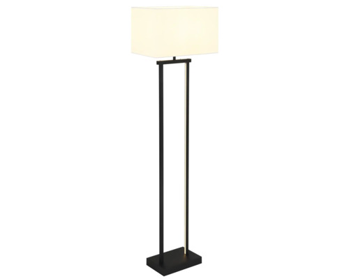 Svart golvlampa i metall med rektangulär skärm och LED-list.