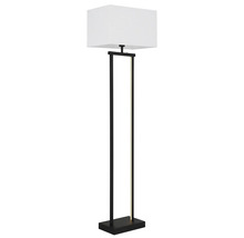 Modern LED-golvlampa med rektangulär tygskärm och svart metallram inklusive integrerad LED-ljuslist.