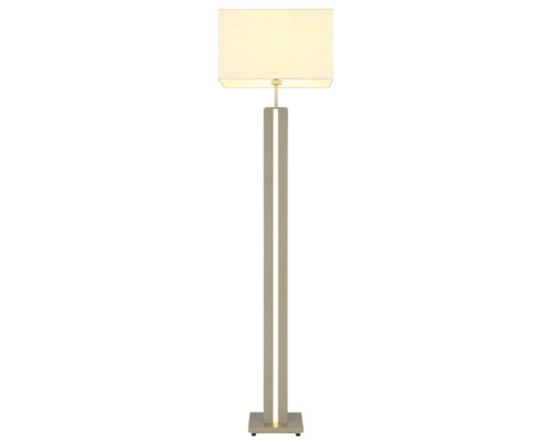 Modern golvlampa med rektangulär textilskärm och integrerad ljuslist i den fyrkantiga pelaren.