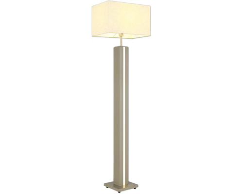 Golvlampa med rektangulär textilskärm och belyst pelare.