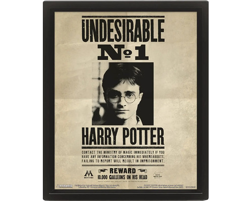 Inramad poster Harry Potter Undesirable Nummer 1 i vintagestil med svart ram.