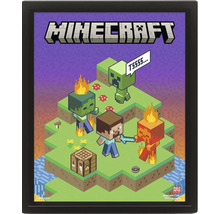 Minecraft-tavla i ram med Steve, Creeper, Zombie och arbetsbänk i pixelstil