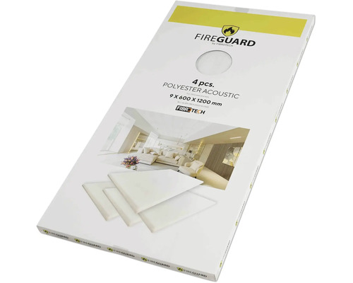 Fibrotech Fireguard akustikpaneler av polyester, 4 styck, mått 9 x 600 x 1200 millimeter, för ljudisolering inomhus.
