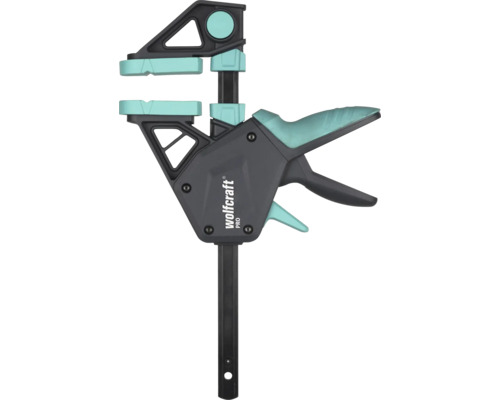 Enhandstving Wolfcraft PRO av plast och metall med gummerade spännbackar.