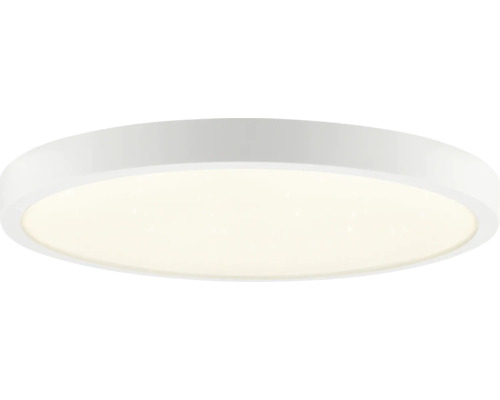 Rund LED-taklampa i platt design med vit ram och diffusor.