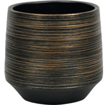 Rund ytterkruka med strukturerad yta, horisontella räfflor och metallisk finish.