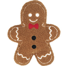 Prydnadskudde pepparkaksgubbe i mjuk teddyfleece med fluga och knappar.