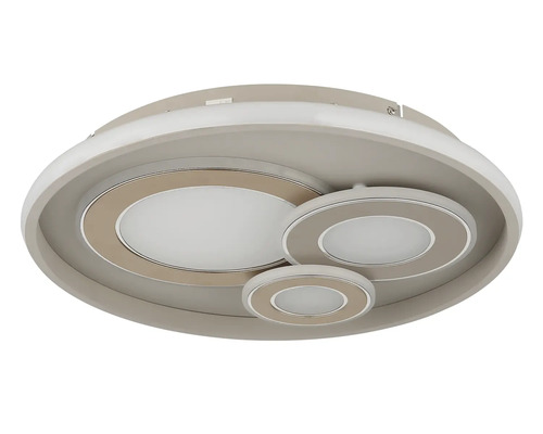 Rund LED-taklampa med tre integrerade cirkelformade ljuselement i olika storlekar.