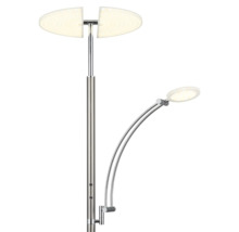 LED-golvlampa i metall med delad uplight och flexibel läsarm.
