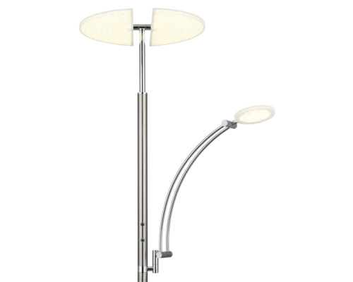 LED-golvlampa i metall med delad uplight och flexibel läsarm.