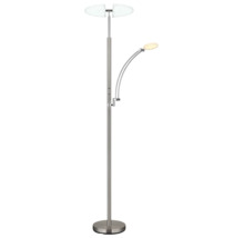 LED-golvlampa i metall med delat lamphuvud och justerbar läsarm.