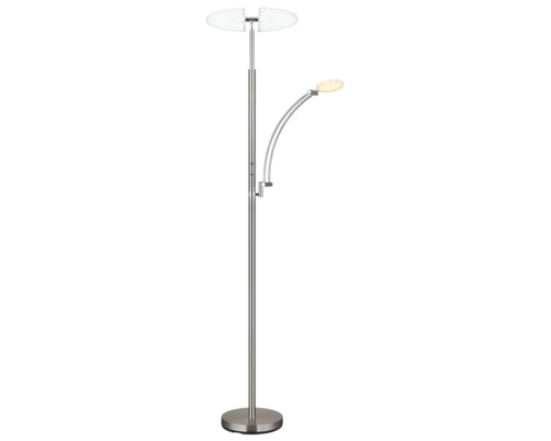 LED-golvlampa i metall med delat lamphuvud och justerbar läsarm.