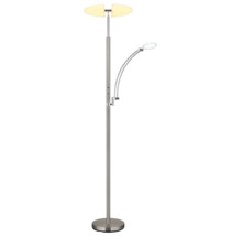 LED-golvlampa med justerbar läsarm av metall i matt nickel.