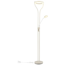 Modern LED-golvlampa med ringformad uplight och justerbar läsarm.