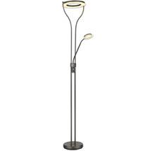 Golvlampa i metall med ringformad uplight och justerbar läsarm.