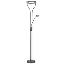 LED-golvlampa med uplight och flexibel läsarm i metall med två vridimmers.