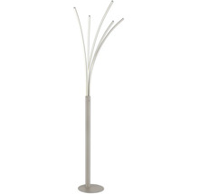 LED golvlampa med fem böjda ljusarmar och rund bas.