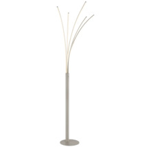 Modern golvlampa med fem böjda LED-ljusarmar och rund fot.
