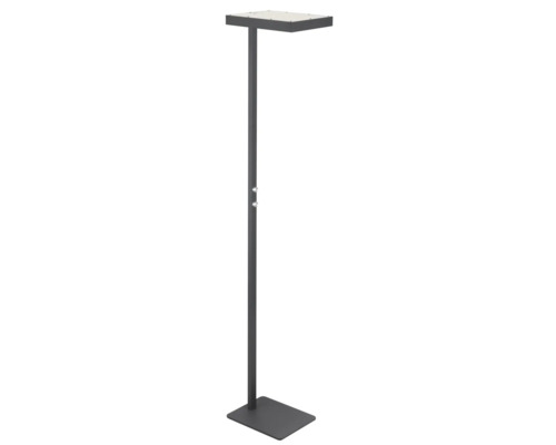 Modern LED-golvlampa med platt rektangulärt lamphuvud och två vridreglage på stativet.