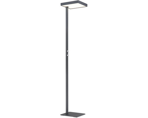 Modern golvlampa med rektangulärt huvud, platt ljuspanel och två vridbara dimrar på ett stativ med kvadratisk profil.