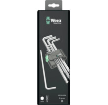 Wera Hex-Plus vinkelskruvmejselsats 950 PKL/9 SM, nio delar, i förpackning med kulhuvud.