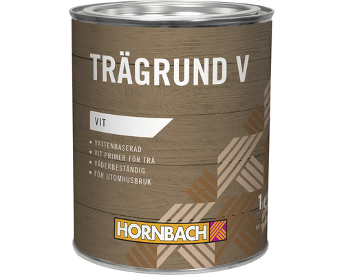 Hornbach trägrund V, vattenbaserad, vit primer för trä, väderbeständig, för utomhusbruk, 1 liter