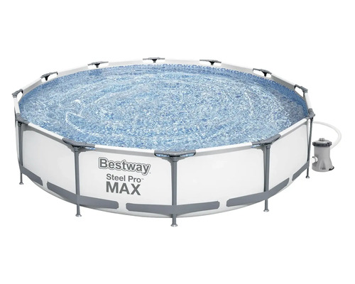 Bestway Steel Pro MAX rund ovanmarkspool med stålram och filterpump.