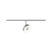 Rund LED-spotlight för skensystem av metall.