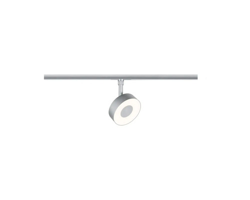 Rund LED-spotlight för skensystem av metall.