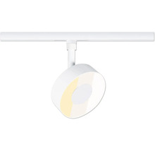 Modern vit LED-skenspotlight med rund design.